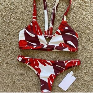 Mikoh Red and White Bikini Set
